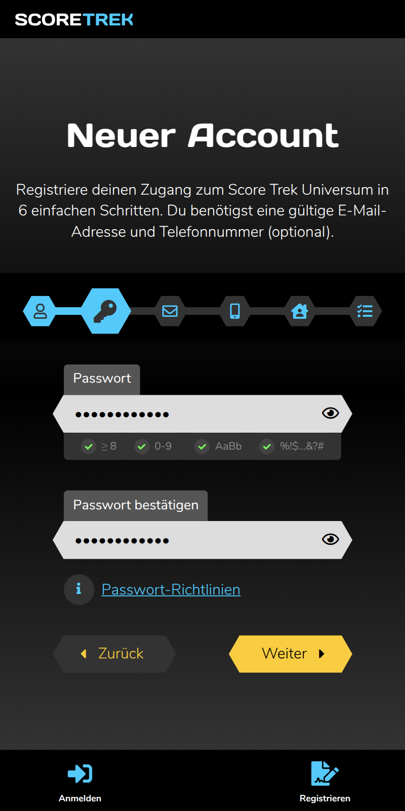 Score Trek Registrierung