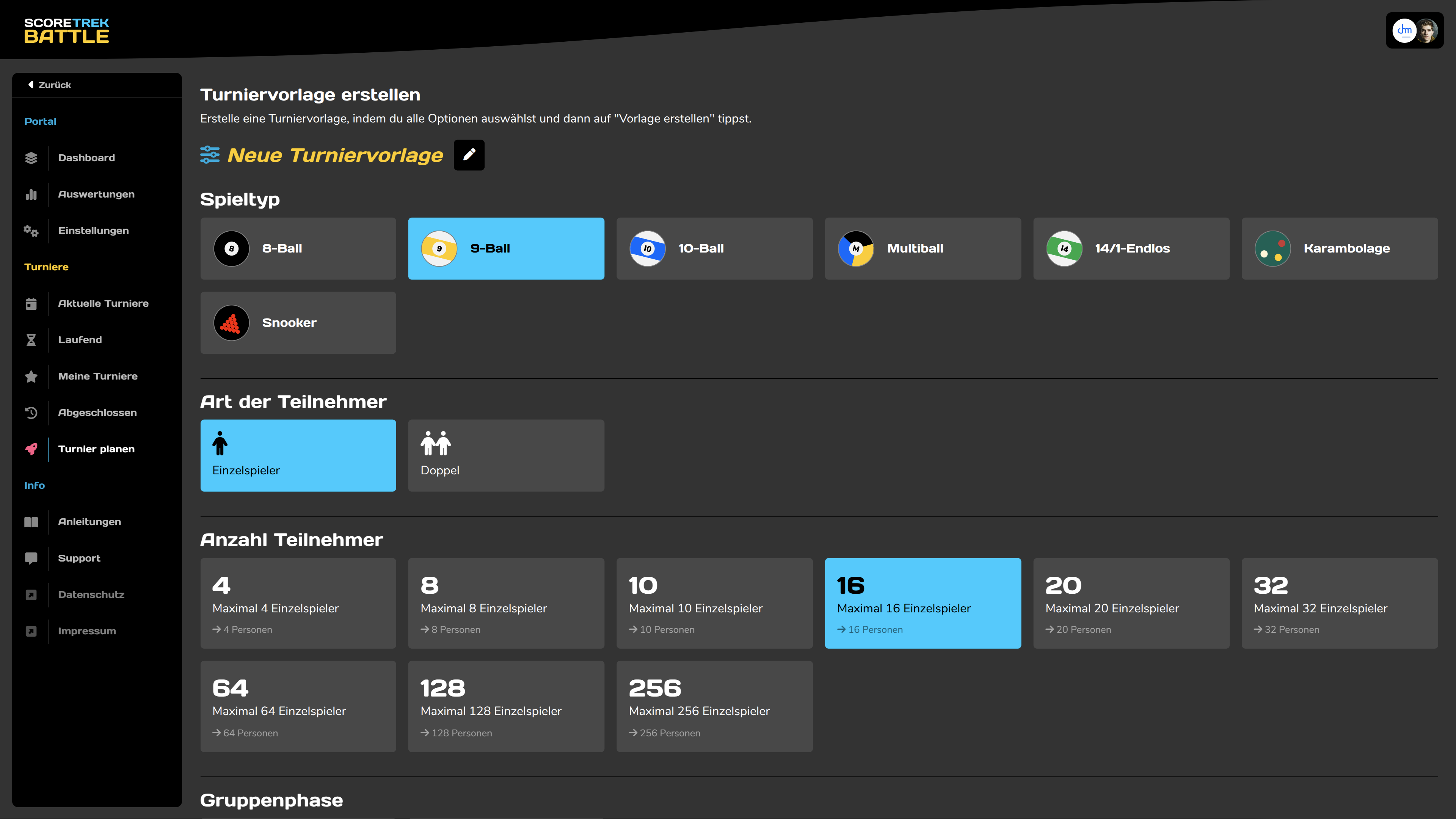 Turniervorlage erstellen