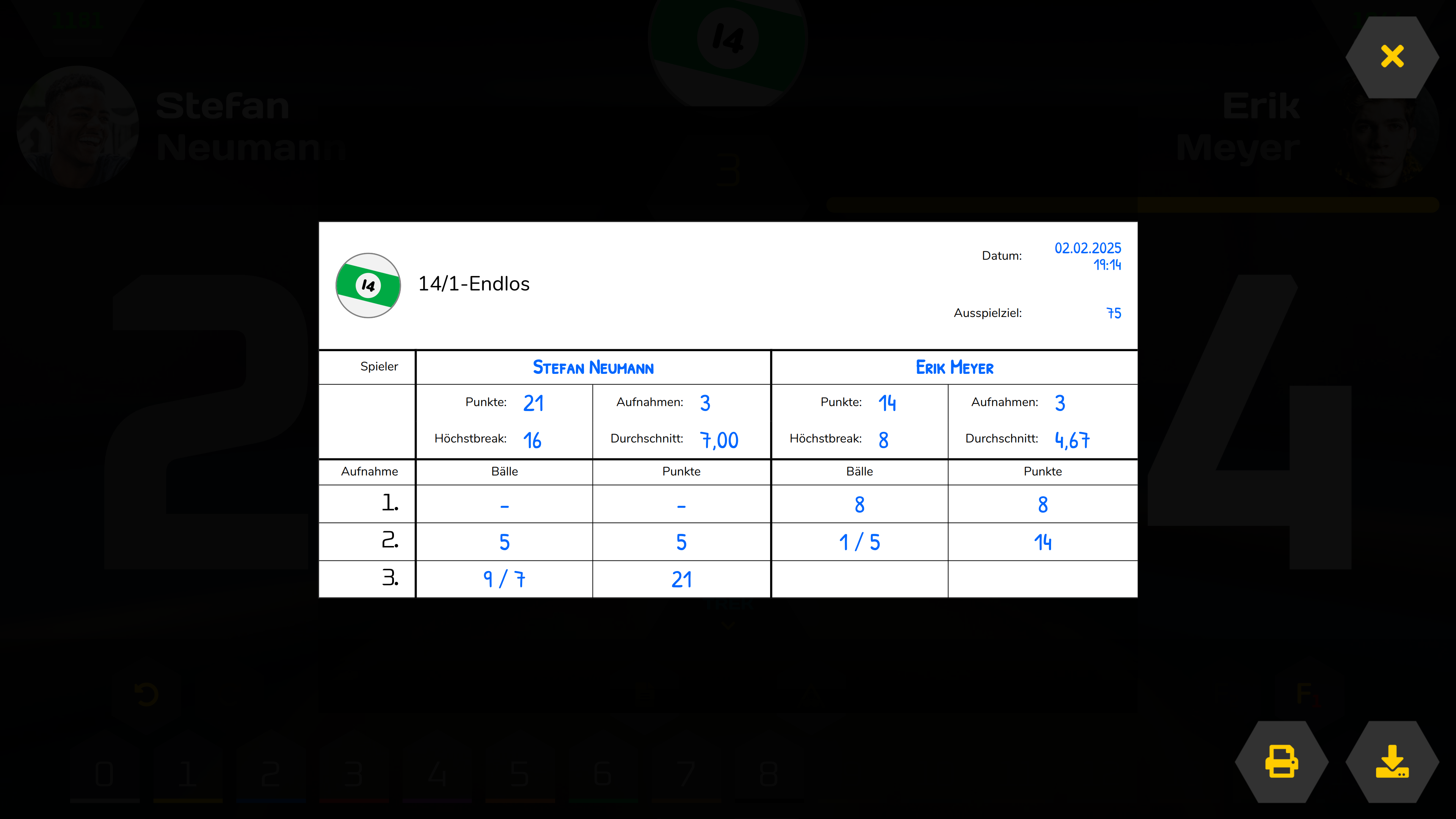 14/1 Spiel - automatische Liste
